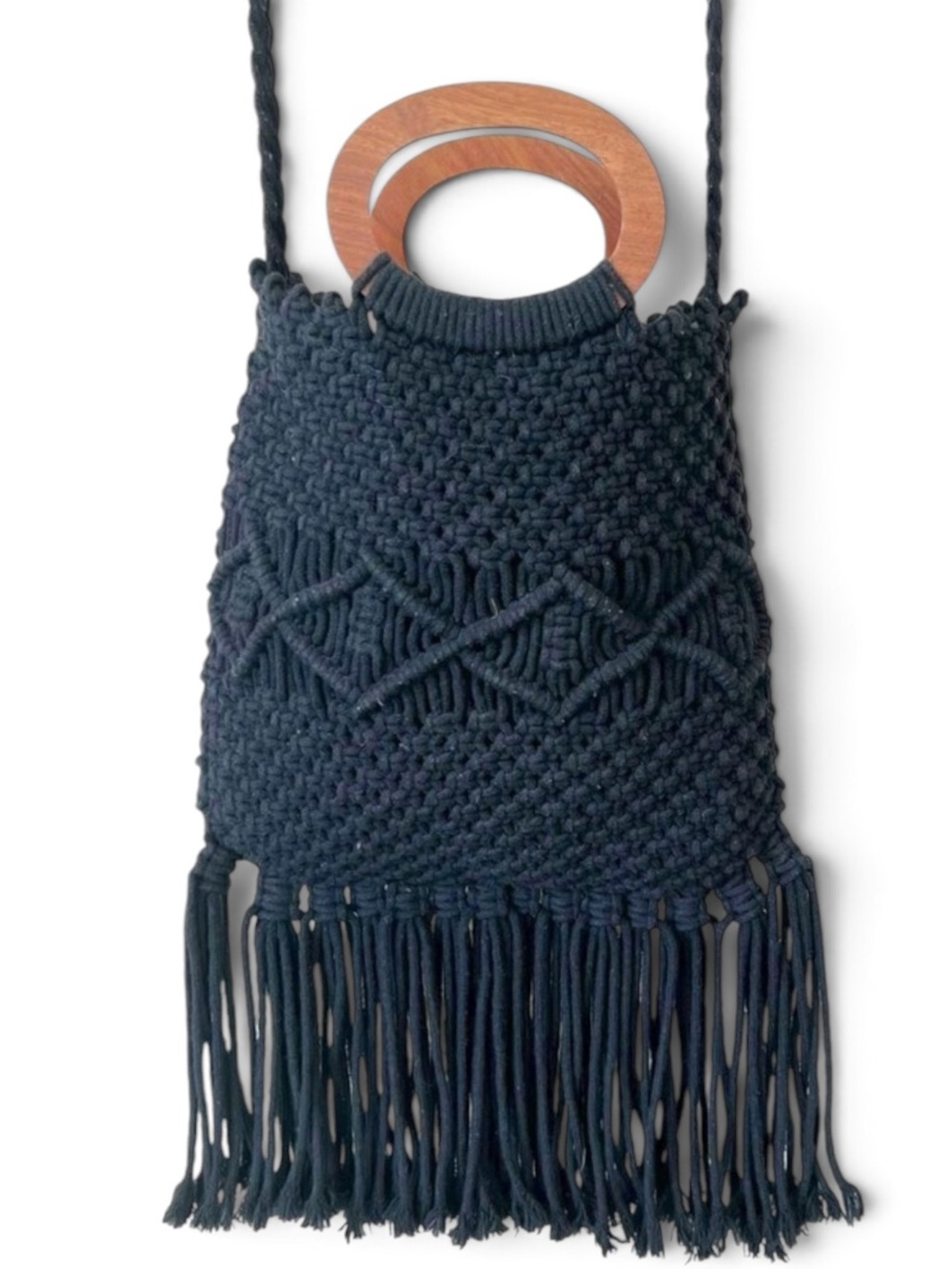 Danielle Nicole Macrame Handbag Black Fringe